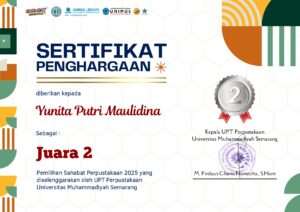 Read more about the article Mahasiswa S1 PBI Yunita Putri Raih Juara 2 dalam Kompetisi Sahabat Perpustakaan 2025