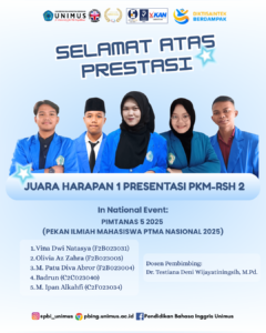 Read more about the article Mahasiswa PBI UNIMUS Raih Juara Harapan 1 Presentasi PKM-RSH pada PIMTANAS 5 Tahun 2025