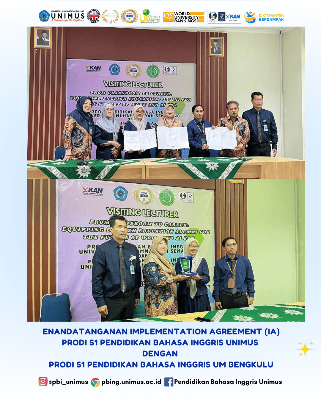 Prodi S1 Pendidikan Bahasa Inggris UNIMUS Jalin Kerja Sama melalui Penandatanganan Implementation Agreement dengan Universitas Muhammadiyah Bengkulu