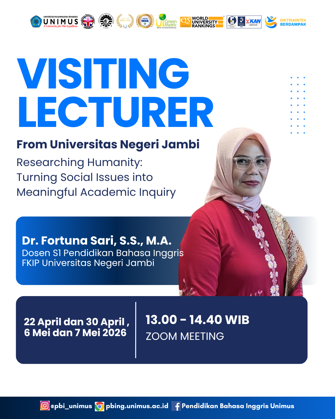 PBI UNIMUS Hadirkan Visiting Lecturer dari Universitas Negeri Jambi Bahas Penelitian Berbasis Isu Kemanusiaan