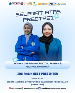 Read more about the article Mahasiswa PBI UNIMUS Raih Penghargaan Best Presenter pada Konferensi Internasional GLOBE 2026