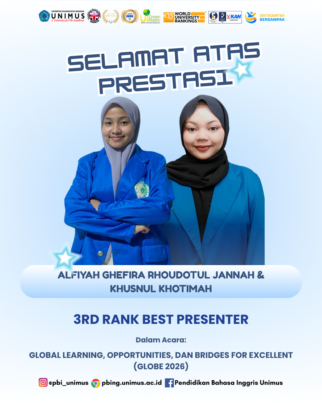 Mahasiswa PBI UNIMUS Raih Penghargaan Best Presenter pada Konferensi Internasional GLOBE 2026