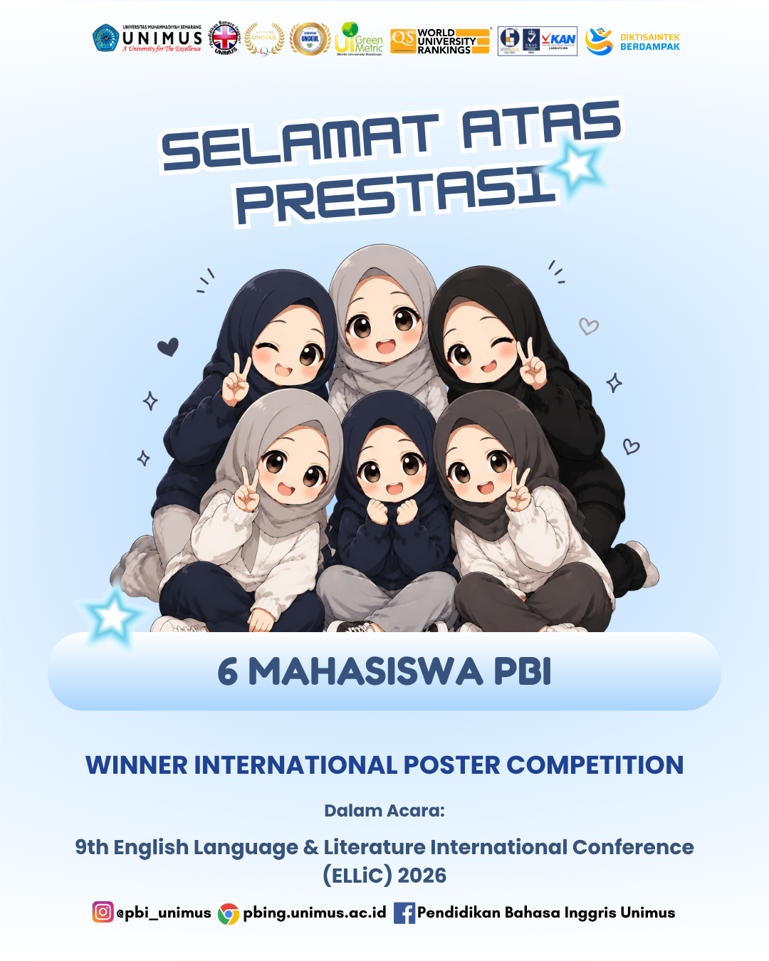 Enam Mahasiswa PBI UNIMUS Raih Prestasi pada Poster Competition ELLiC 2026