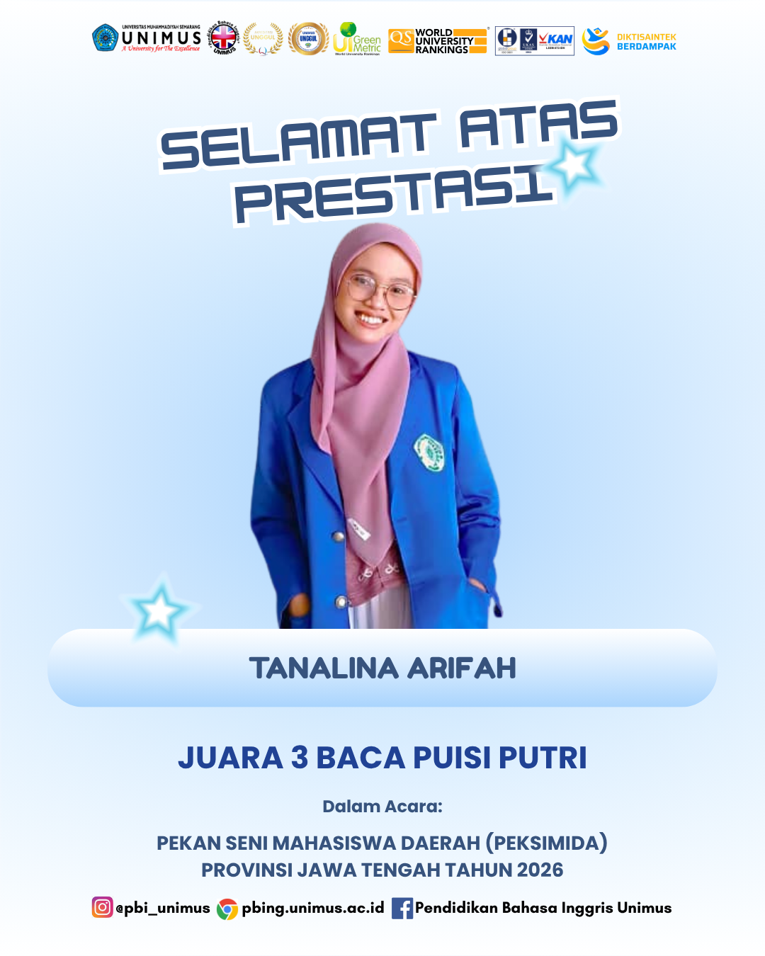 Tanalina Arifah berhasil menjadi Juara 3 Baca Puisi Putri